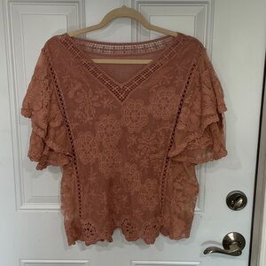 Elegant Lace V-Neck Top rich beige color lace  new never worn